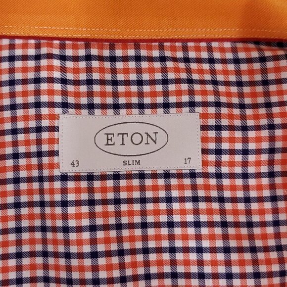 Eton Slim Fit Mens Size 43/17 Button Up Multicolor Check Long Sleeve Dress Shirt - Picture 10 of 16